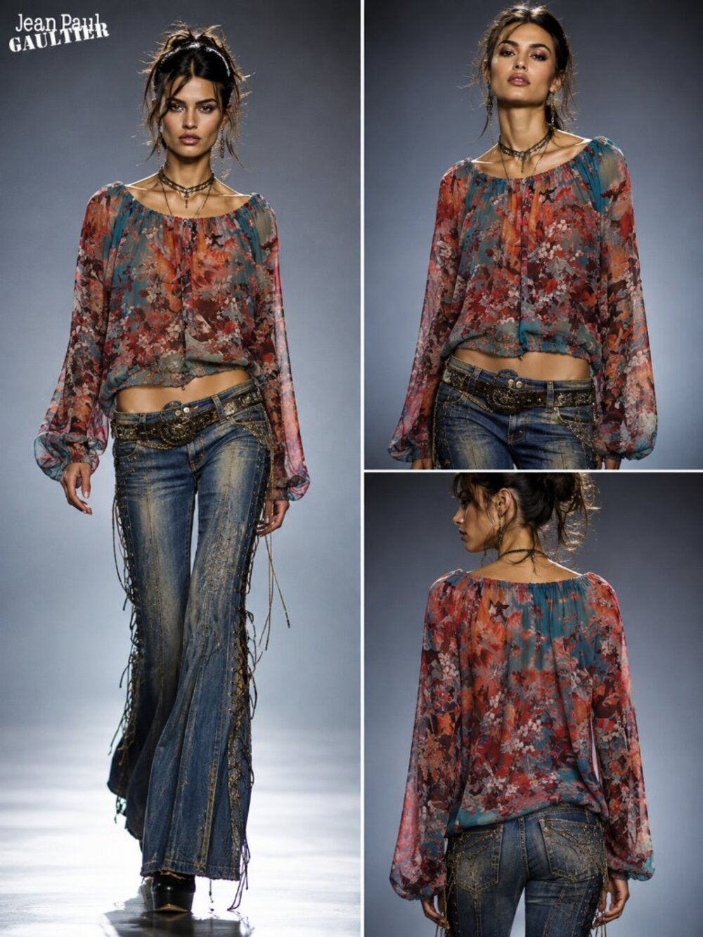Jean Paul Gaultier Soleil Silk Sheer Peasant Top Size M Vintage 2000s Y2K